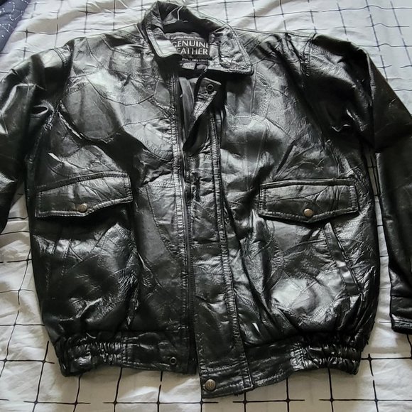 Napoline Leather Outfitters men's genuine black leather bomber jacket large NWOT - Picture 7 of 7